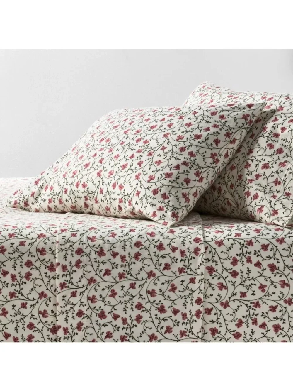 Threshold Flannel King Size 4 Piece Sheet Set Ivory & Pink Floral Print NWOT